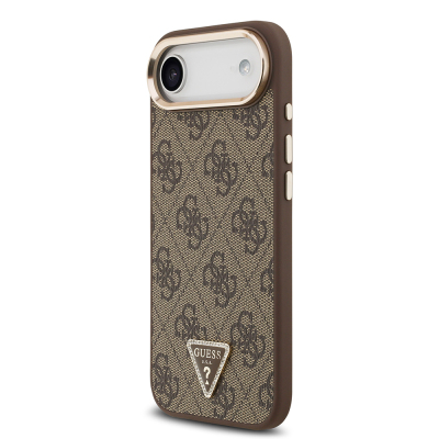 Apple iPhone 17 Air Kılıf Guess Orjinal Lisanslı Gold Metal Kamera Çerçeveli Taşlı Üçgen Logo 4G Desenli Kapak - 11