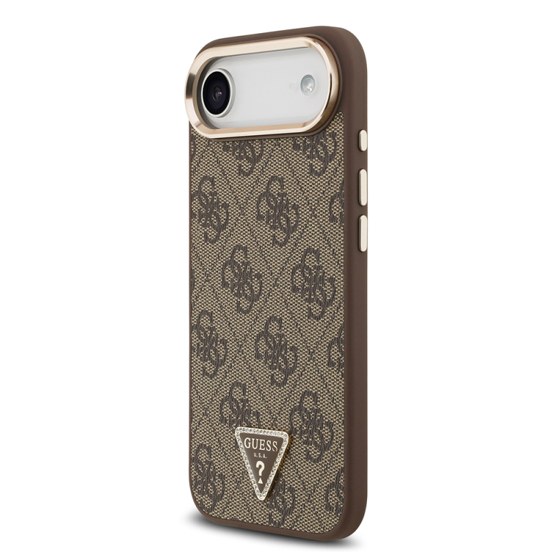 Apple iPhone 17 Air Kılıf Guess Orjinal Lisanslı Gold Metal Kamera Çerçeveli Taşlı Üçgen Logo 4G Desenli Kapak - 11