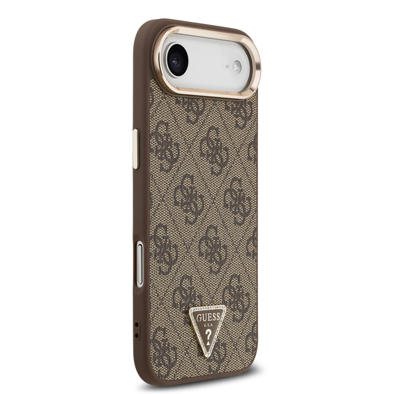 Apple iPhone 17 Air Kılıf Guess Orjinal Lisanslı Gold Metal Kamera Çerçeveli Taşlı Üçgen Logo 4G Desenli Kapak - 13
