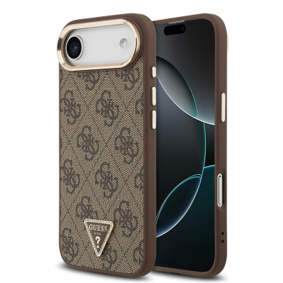 Apple iPhone 17 Air Kılıf Guess Orjinal Lisanslı Gold Metal Kamera Çerçeveli Taşlı Üçgen Logo 4G Desenli Kapak - 3