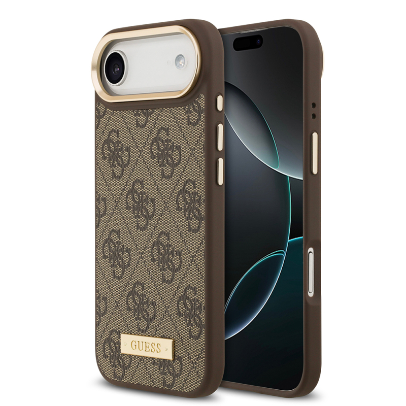 Apple iPhone 17 Air Kılıf Guess Orjinal Lisanslı M-safe Şarj Özellikli 4G Desenli PU Metal Plaka Klasik Logolu Kapak - 1