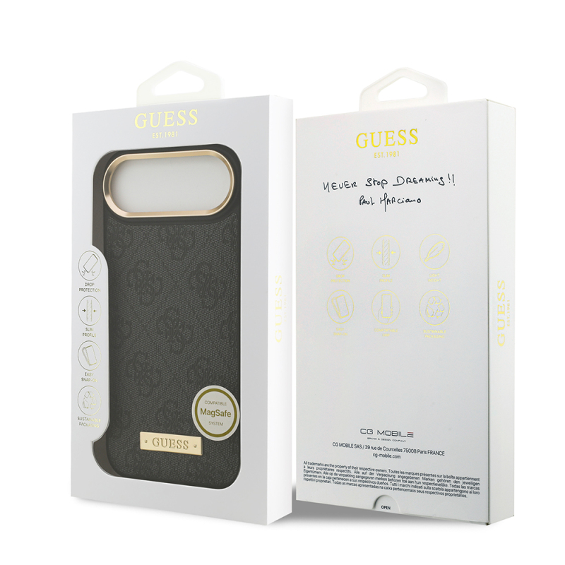 Apple iPhone 17 Air Kılıf Guess Orjinal Lisanslı M-safe Şarj Özellikli 4G Desenli PU Metal Plaka Klasik Logolu Kapak - 24