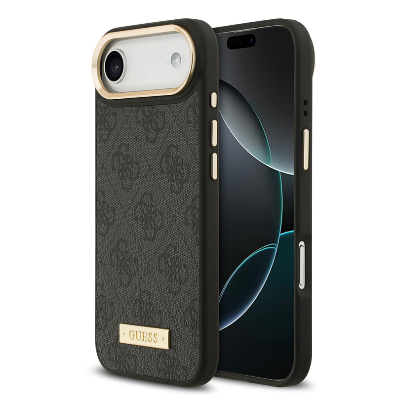 Apple iPhone 17 Air Kılıf Guess Orjinal Lisanslı M-safe Şarj Özellikli 4G Desenli PU Metal Plaka Klasik Logolu Kapak - 3