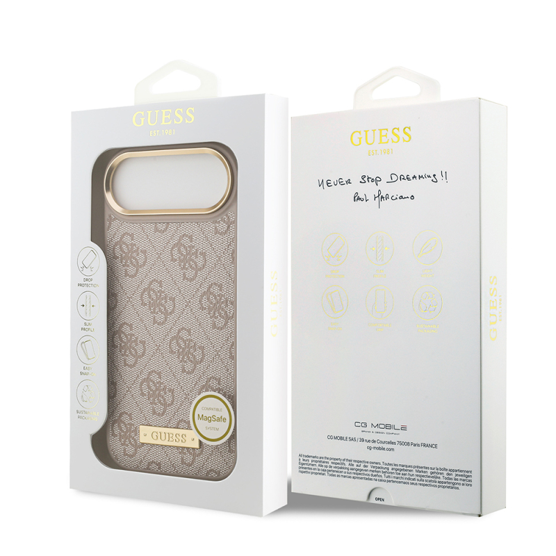 Apple iPhone 17 Air Kılıf Guess Orjinal Lisanslı M-safe Şarj Özellikli 4G Desenli PU Metal Plaka Klasik Logolu Kapak - 25