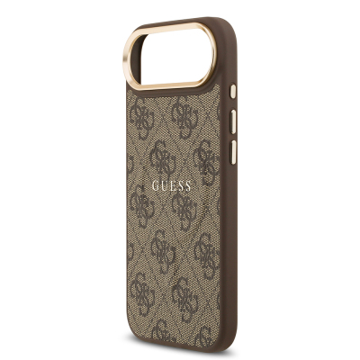 Apple iPhone 17 Air Kılıf Guess Orjinal Lisanslı M-safe Şarj Özellikli Gold Metal Kamera Çerçeveli PU Deri 4G Desenli Yazı Logolu Kapak - 7