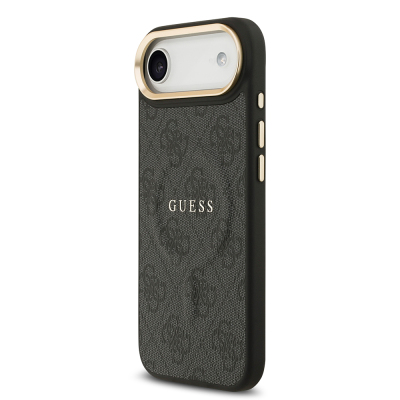 Apple iPhone 17 Air Kılıf Guess Orjinal Lisanslı M-safe Şarj Özellikli Gold Metal Kamera Çerçeveli PU Deri 4G Desenli Yazı Logolu Kapak - 11