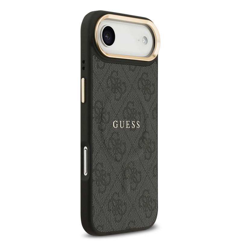 Apple iPhone 17 Air Kılıf Guess Orjinal Lisanslı M-safe Şarj Özellikli Gold Metal Kamera Çerçeveli PU Deri 4G Desenli Yazı Logolu Kapak - 13