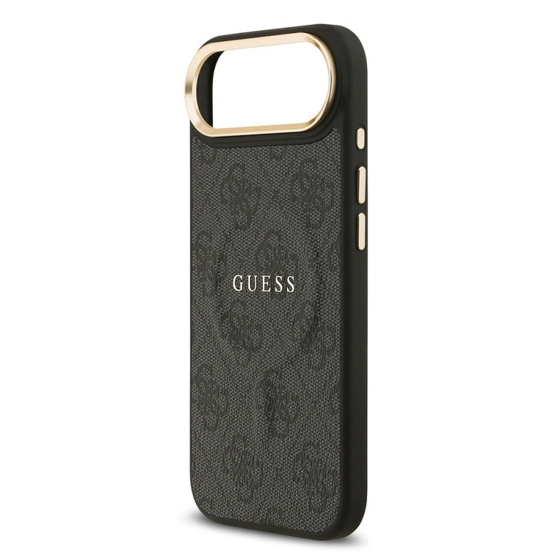 Apple iPhone 17 Air Kılıf Guess Orjinal Lisanslı M-safe Şarj Özellikli Gold Metal Kamera Çerçeveli PU Deri 4G Desenli Yazı Logolu Kapak - 15