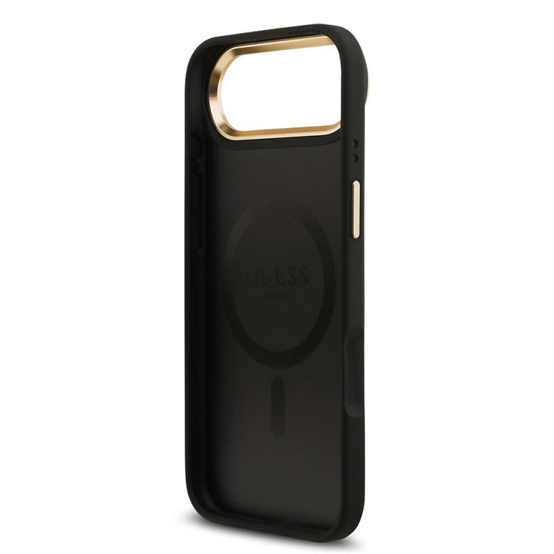 Apple iPhone 17 Air Kılıf Guess Orjinal Lisanslı M-safe Şarj Özellikli Gold Metal Kamera Çerçeveli PU Deri 4G Desenli Yazı Logolu Kapak - 16