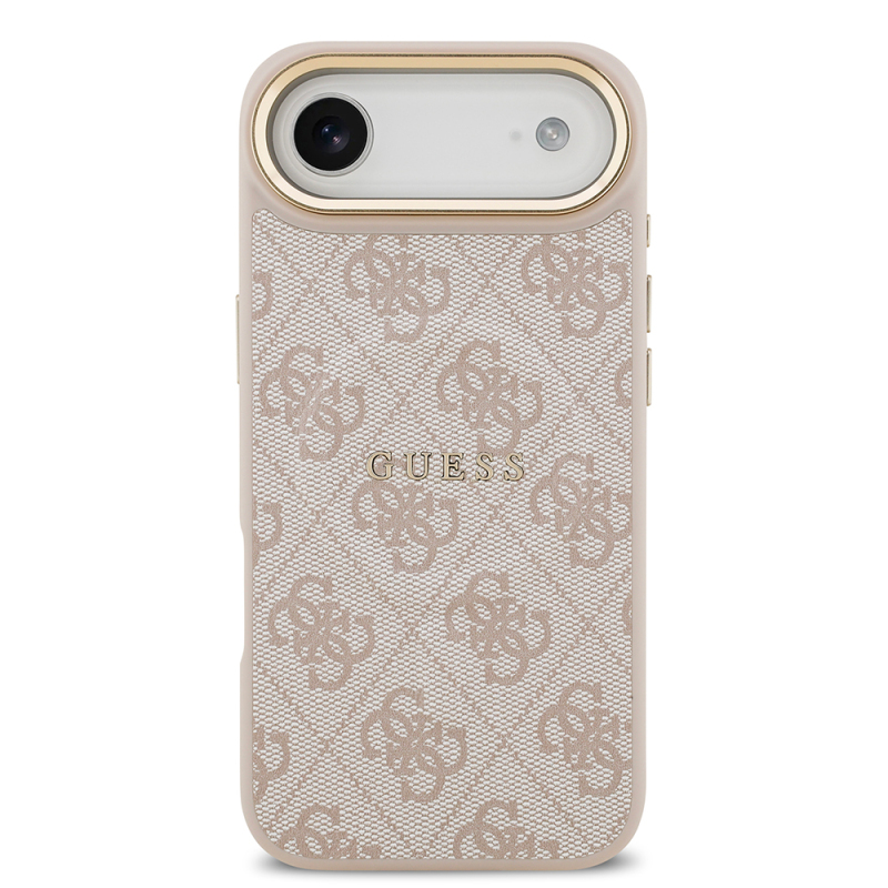 Apple iPhone 17 Air Kılıf Guess Orjinal Lisanslı M-safe Şarj Özellikli Gold Metal Kamera Çerçeveli PU Deri 4G Desenli Yazı Logolu Kapak - 18