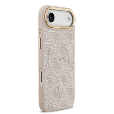 Apple iPhone 17 Air Kılıf Guess Orjinal Lisanslı M-safe Şarj Özellikli Gold Metal Kamera Çerçeveli PU Deri 4G Desenli Yazı Logolu Kapak - 19