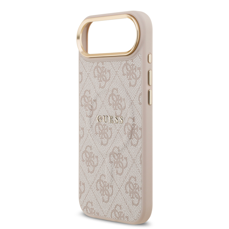 Apple iPhone 17 Air Kılıf Guess Orjinal Lisanslı M-safe Şarj Özellikli Gold Metal Kamera Çerçeveli PU Deri 4G Desenli Yazı Logolu Kapak - 21