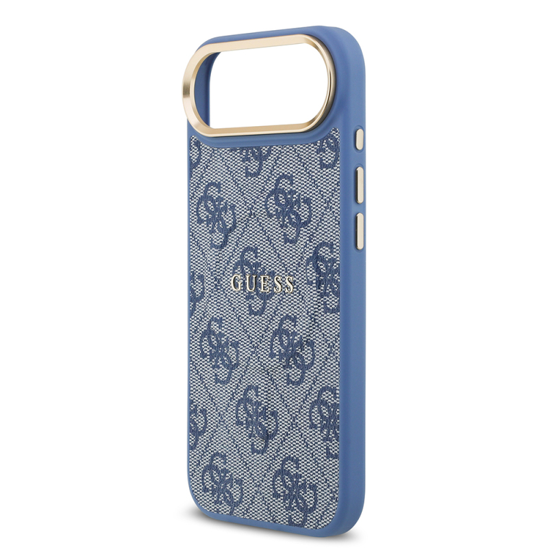 Apple iPhone 17 Air Kılıf Guess Orjinal Lisanslı M-safe Şarj Özellikli Gold Metal Kamera Çerçeveli PU Deri 4G Desenli Yazı Logolu Kapak - 31