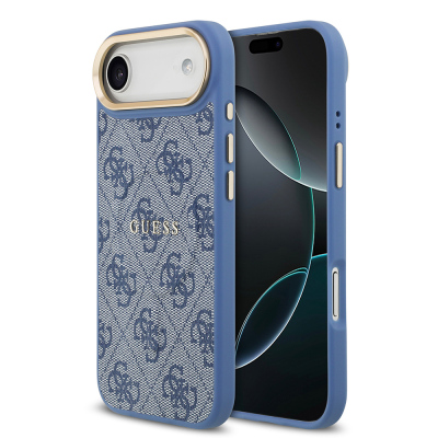 Apple iPhone 17 Air Kılıf Guess Orjinal Lisanslı M-safe Şarj Özellikli Gold Metal Kamera Çerçeveli PU Deri 4G Desenli Yazı Logolu Kapak - 5