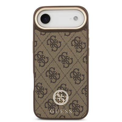 Apple iPhone 17 Air Kılıf Guess Orjinal Lisanslı M-safe Şarj Özellikli Gold Metal Kamera Çerçeveli Taşlı 4G Logolu Kapak - 4
