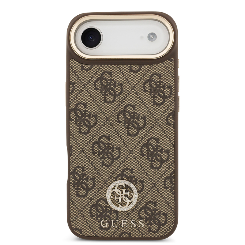 Apple iPhone 17 Air Kılıf Guess Orjinal Lisanslı M-safe Şarj Özellikli Gold Metal Kamera Çerçeveli Taşlı 4G Logolu Kapak - 4