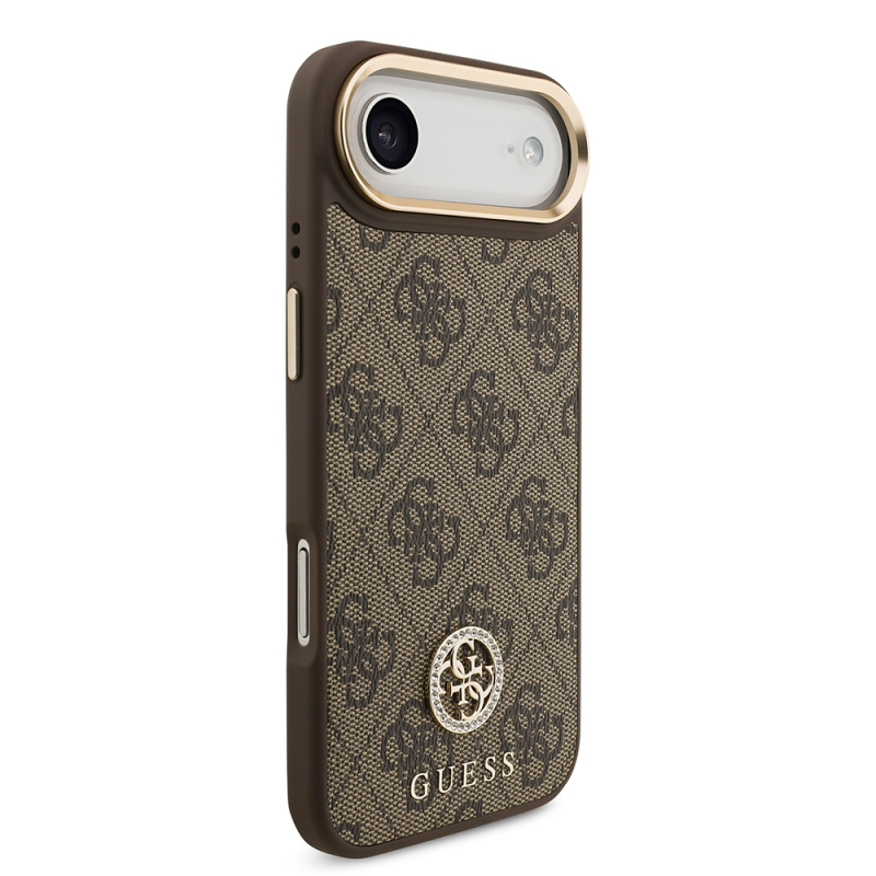 Apple iPhone 17 Air Kılıf Guess Orjinal Lisanslı M-safe Şarj Özellikli Gold Metal Kamera Çerçeveli Taşlı 4G Logolu Kapak - 5