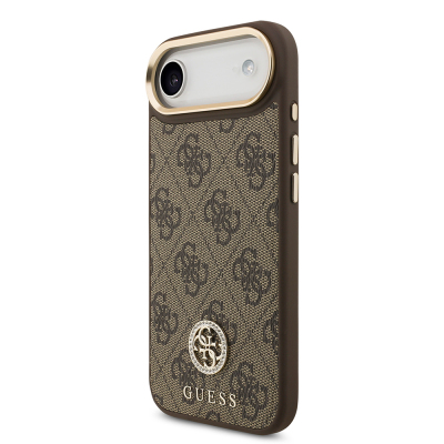 Apple iPhone 17 Air Kılıf Guess Orjinal Lisanslı M-safe Şarj Özellikli Gold Metal Kamera Çerçeveli Taşlı 4G Logolu Kapak - 9
