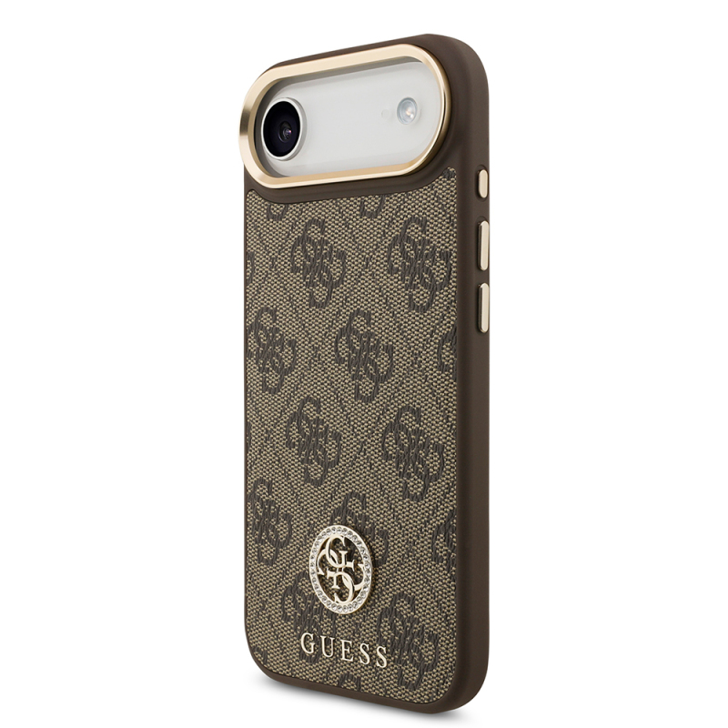 Apple iPhone 17 Air Kılıf Guess Orjinal Lisanslı M-safe Şarj Özellikli Gold Metal Kamera Çerçeveli Taşlı 4G Logolu Kapak - 9