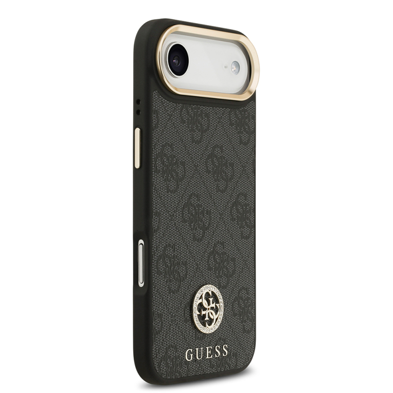 Apple iPhone 17 Air Kılıf Guess Orjinal Lisanslı M-safe Şarj Özellikli Gold Metal Kamera Çerçeveli Taşlı 4G Logolu Kapak - 12