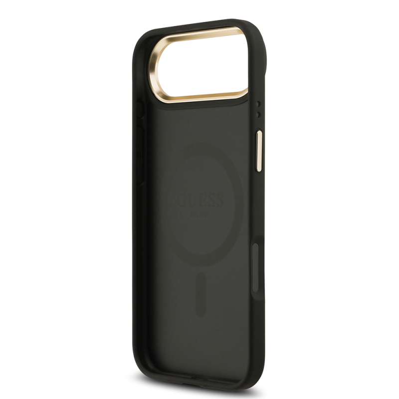 Apple iPhone 17 Air Kılıf Guess Orjinal Lisanslı M-safe Şarj Özellikli Gold Metal Kamera Çerçeveli Taşlı 4G Logolu Kapak - 15
