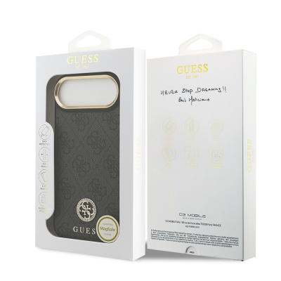 Apple iPhone 17 Air Kılıf Guess Orjinal Lisanslı M-safe Şarj Özellikli Gold Metal Kamera Çerçeveli Taşlı 4G Logolu Kapak - 17