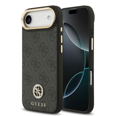 Apple iPhone 17 Air Kılıf Guess Orjinal Lisanslı M-safe Şarj Özellikli Gold Metal Kamera Çerçeveli Taşlı 4G Logolu Kapak - 3