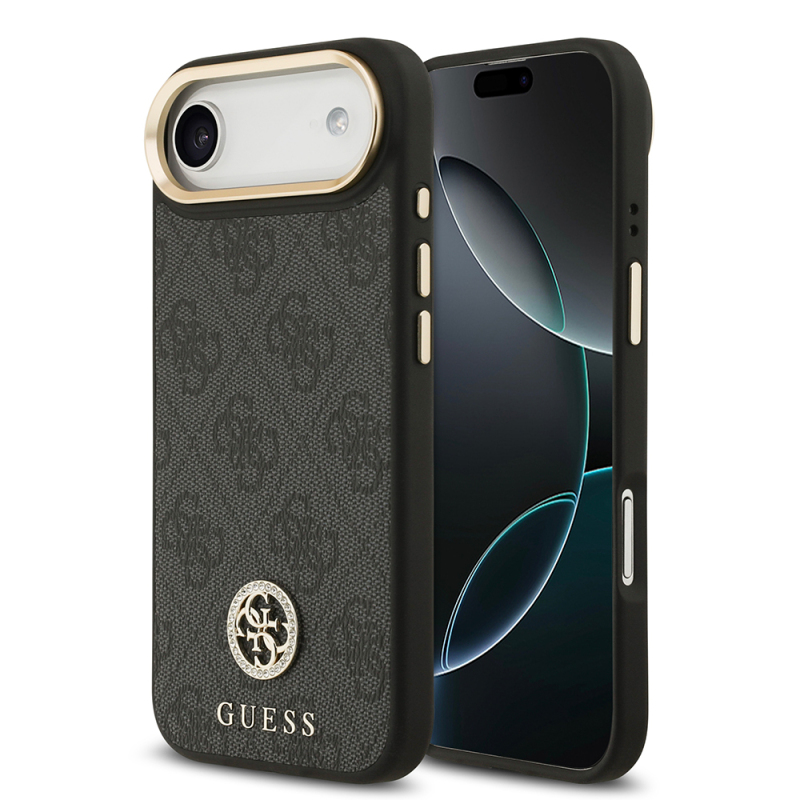 Apple iPhone 17 Air Kılıf Guess Orjinal Lisanslı M-safe Şarj Özellikli Gold Metal Kamera Çerçeveli Taşlı 4G Logolu Kapak - 3