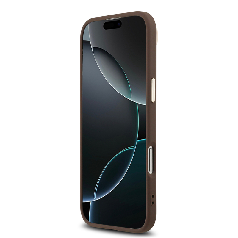 Apple iPhone 17 Air Kılıf Guess Orjinal Lisanslı M-safe Şarj Özellikli Gold Metal Kamera Çerçeveli Taşlı Üçgen Logo 4G Desenli Kapak - 14