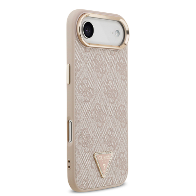 Apple iPhone 17 Air Kılıf Guess Orjinal Lisanslı M-safe Şarj Özellikli Gold Metal Kamera Çerçeveli Taşlı Üçgen Logo 4G Desenli Kapak - 21