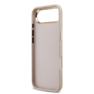 Apple iPhone 17 Air Kılıf Guess Orjinal Lisanslı M-safe Şarj Özellikli Gold Metal Kamera Çerçeveli Taşlı Üçgen Logo 4G Desenli Kapak - 24