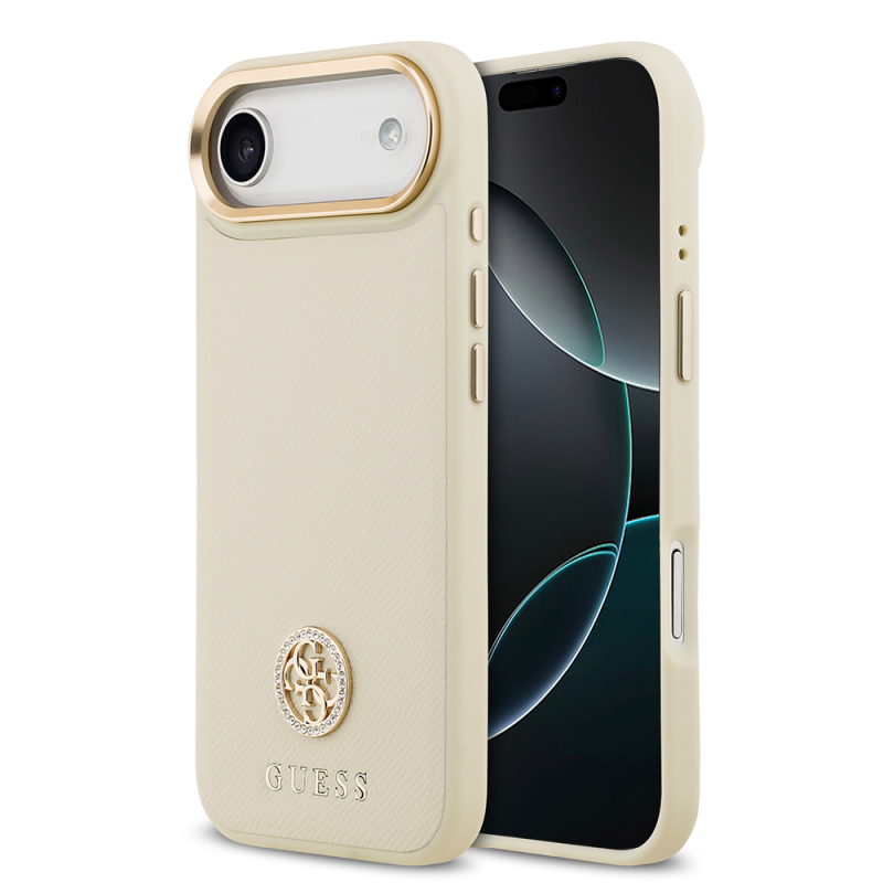 Apple iPhone 17 Air Kılıf Guess Orjinal Lisanslı M-safe Şarj Özellikli Grained Yazı ve Taşlı 4G Logolu Kapak - 1