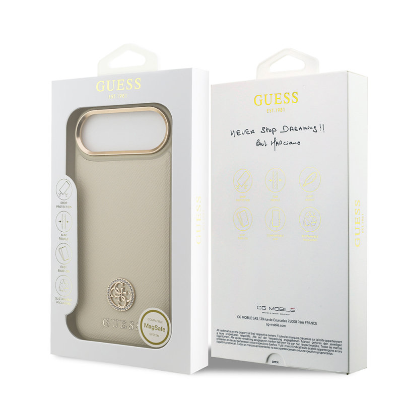 Apple iPhone 17 Air Kılıf Guess Orjinal Lisanslı M-safe Şarj Özellikli Grained Yazı ve Taşlı 4G Logolu Kapak - 11