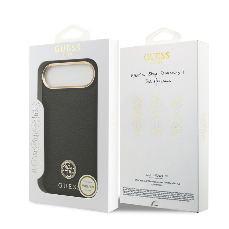 Apple iPhone 17 Air Kılıf Guess Orjinal Lisanslı M-safe Şarj Özellikli Grained Yazı ve Taşlı 4G Logolu Kapak - 18