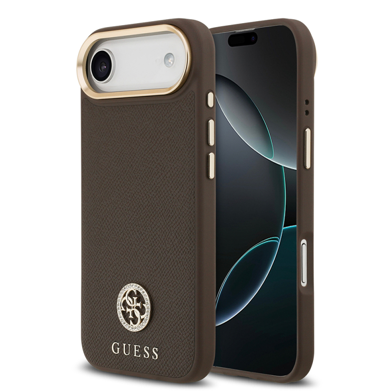 Apple iPhone 17 Air Kılıf Guess Orjinal Lisanslı M-safe Şarj Özellikli Grained Yazı ve Taşlı 4G Logolu Kapak - 4
