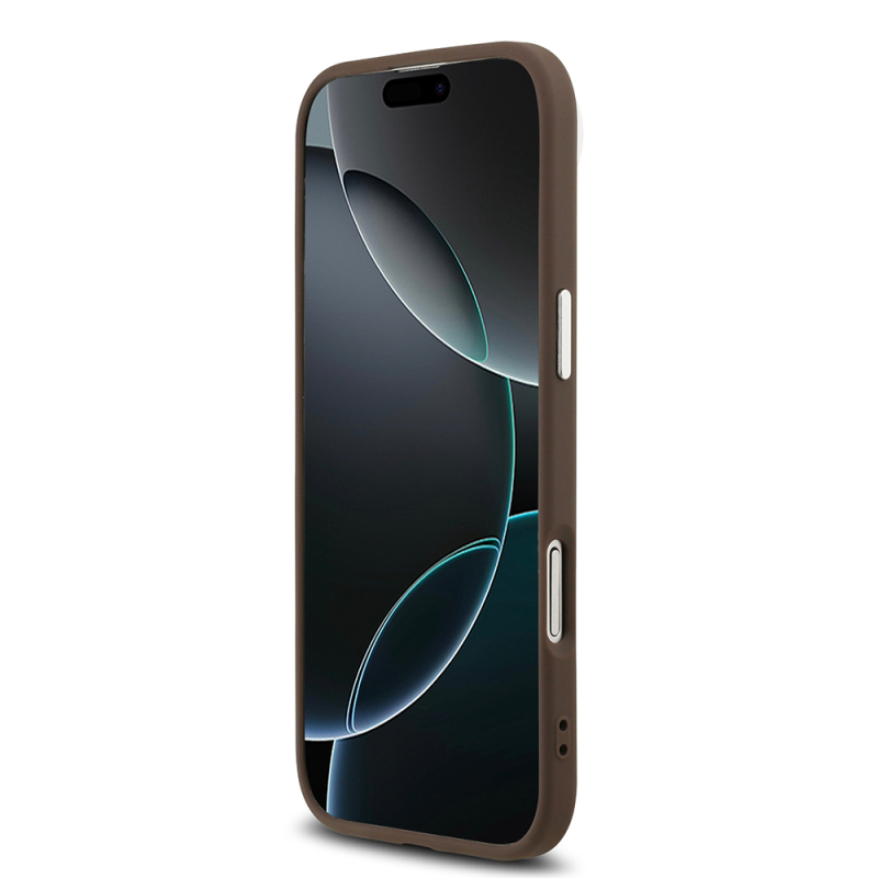 Apple iPhone 17 Air Kılıf Guess Orjinal Lisanslı M-safe Şarj Özellikli Gümüş Metal Kamera Çerçeveli Üçgen Logo 4G Desenli Kapak - 13