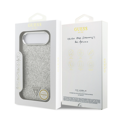Apple iPhone 17 Air Kılıf Guess Orjinal Lisanslı M-safe Şarj Özellikli Metal Kamera Çerçeveli Üçgen Logolu Glitter Kapak - 30
