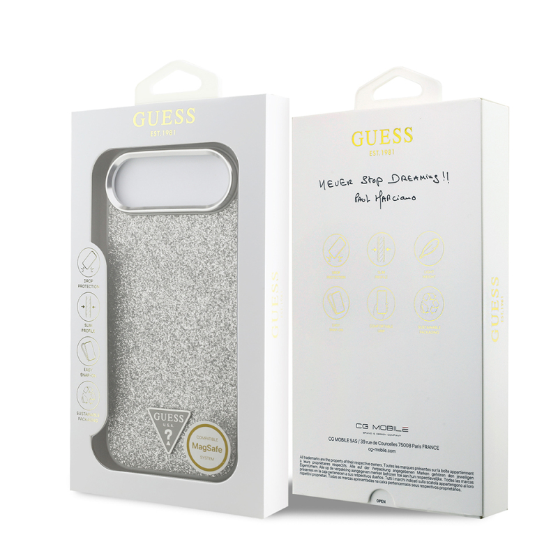 Apple iPhone 17 Air Kılıf Guess Orjinal Lisanslı M-safe Şarj Özellikli Metal Kamera Çerçeveli Üçgen Logolu Glitter Kapak - 30