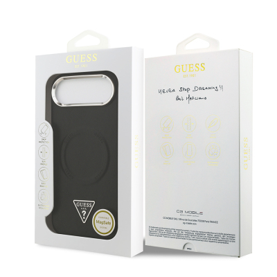 Apple iPhone 17 Air Kılıf Guess Orjinal Lisanslı M-safe Şarj Özellikli PU Deri Metal Kamera Çerçeveli Üçgen Logolu Kapak - 9