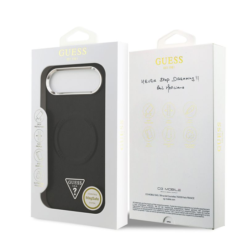 Apple iPhone 17 Air Kılıf Guess Orjinal Lisanslı M-safe Şarj Özellikli PU Deri Metal Kamera Çerçeveli Üçgen Logolu Kapak - 9
