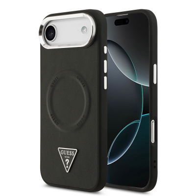 Apple iPhone 17 Air Kılıf Guess Orjinal Lisanslı M-safe Şarj Özellikli PU Deri Metal Kamera Çerçeveli Üçgen Logolu Kapak - 1