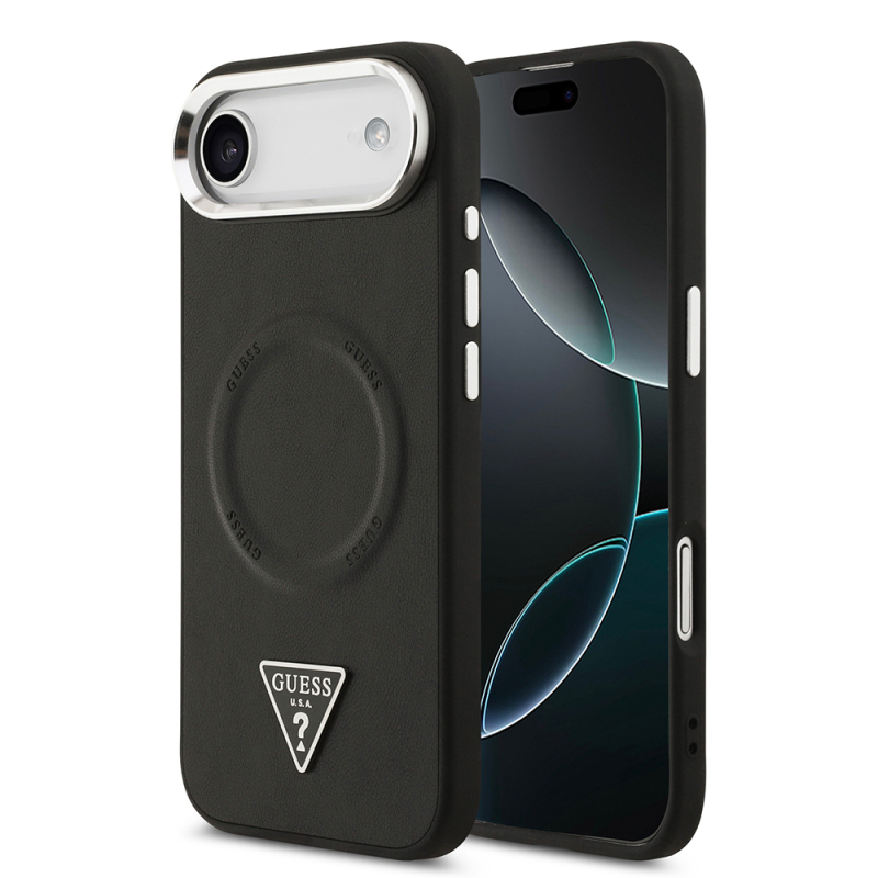 Apple iPhone 17 Air Kılıf Guess Orjinal Lisanslı M-safe Şarj Özellikli PU Deri Metal Kamera Çerçeveli Üçgen Logolu Kapak - 2