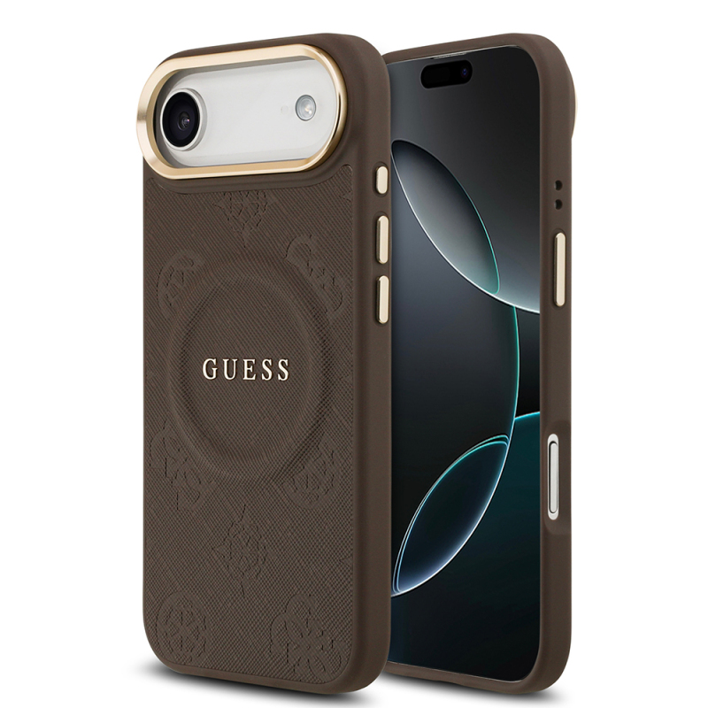 Apple iPhone 17 Air Kılıf Guess Orjinal Lisanslı M-safe Şarj Özellikli Sıcak Baskılı Yazı Logolu PU Deri Peony Kapak - 1
