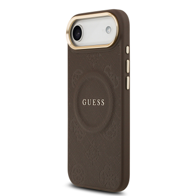 Apple iPhone 17 Air Kılıf Guess Orjinal Lisanslı M-safe Şarj Özellikli Sıcak Baskılı Yazı Logolu PU Deri Peony Kapak - 5