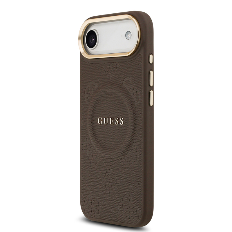 Apple iPhone 17 Air Kılıf Guess Orjinal Lisanslı M-safe Şarj Özellikli Sıcak Baskılı Yazı Logolu PU Deri Peony Kapak - 5