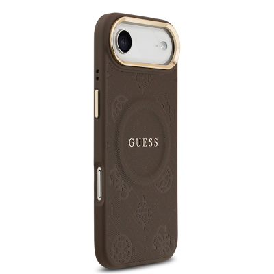 Apple iPhone 17 Air Kılıf Guess Orjinal Lisanslı M-safe Şarj Özellikli Sıcak Baskılı Yazı Logolu PU Deri Peony Kapak - 7