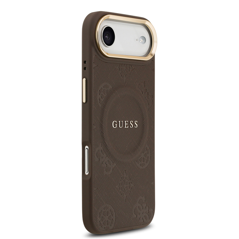 Apple iPhone 17 Air Kılıf Guess Orjinal Lisanslı M-safe Şarj Özellikli Sıcak Baskılı Yazı Logolu PU Deri Peony Kapak - 7