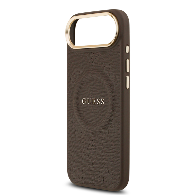 Apple iPhone 17 Air Kılıf Guess Orjinal Lisanslı M-safe Şarj Özellikli Sıcak Baskılı Yazı Logolu PU Deri Peony Kapak - 9