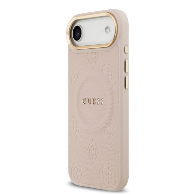 Apple iPhone 17 Air Kılıf Guess Orjinal Lisanslı M-safe Şarj Özellikli Sıcak Baskılı Yazı Logolu PU Deri Peony Kapak - 11