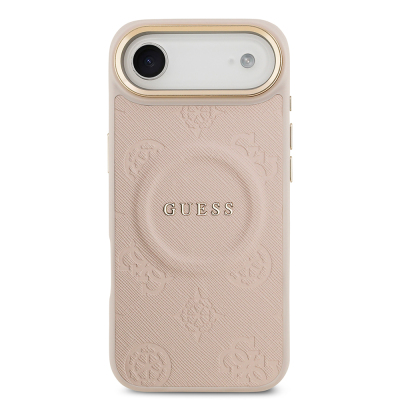 Apple iPhone 17 Air Kılıf Guess Orjinal Lisanslı M-safe Şarj Özellikli Sıcak Baskılı Yazı Logolu PU Deri Peony Kapak - 12